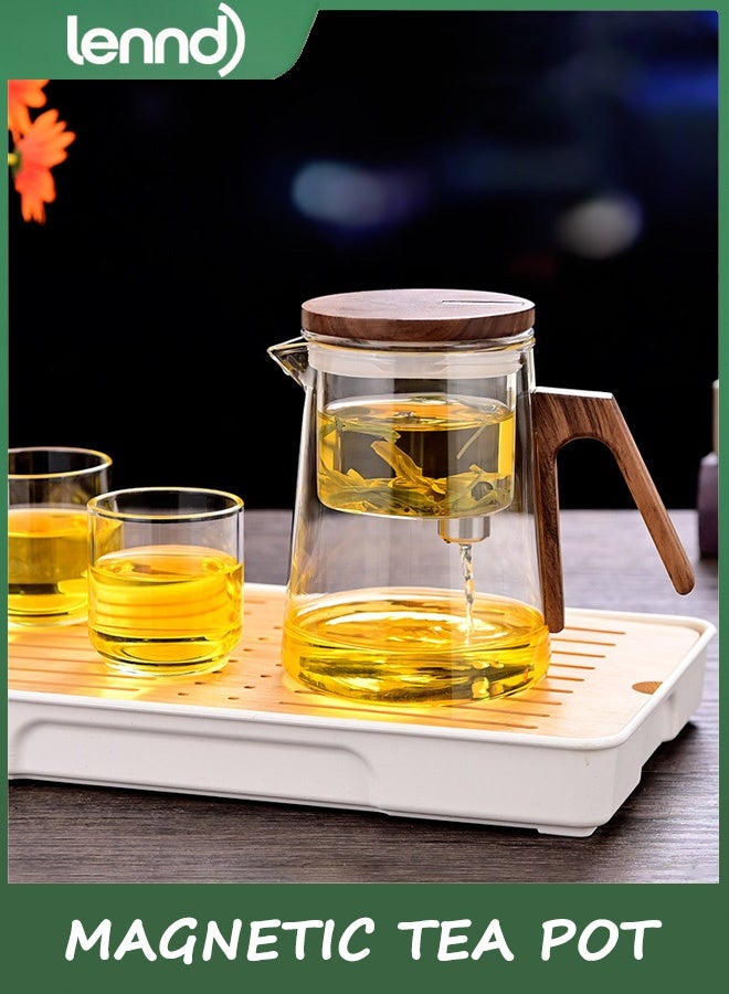LENND Magnetic Tea Pot, Enchanted Glass Teapot with Infuser and Magnetic Suction Lid for Mess-Free Loose Tea Diffusers, Walnut Wood Handle, Tea Lovers Gifts - Image 4